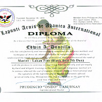 Master Nonoy's certificate of promotion to Master - Lakan Pito.