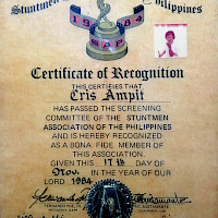 Stuntment Association of the Philippines certificate given to Master Cris.